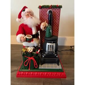 VTG Boxed Holiday Creations Animated Musical Lighted Santa Pot Belly Stove Works